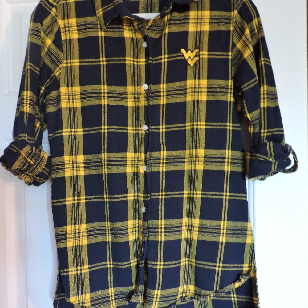 Small Blue and Gold WVU Women's Flannel Shirt